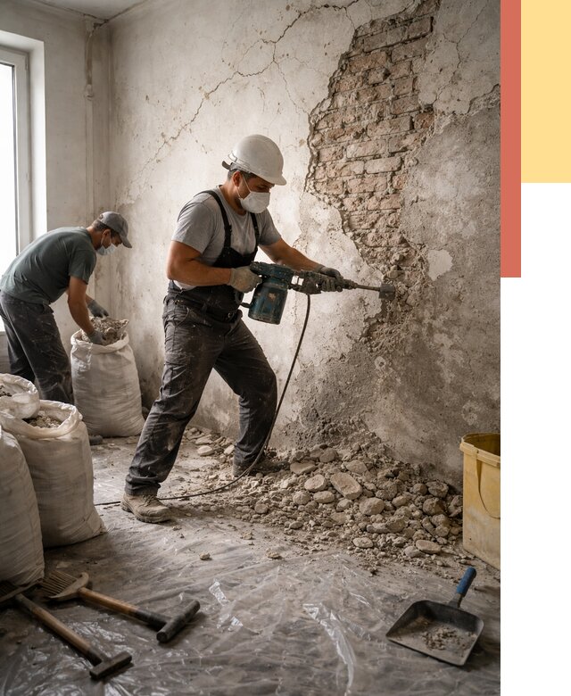 Демонтаж штукатурки со стен в Чехове от 7320 руб/м² — быстро и недорого | ОТДЕЛОЧНИК-Чхв