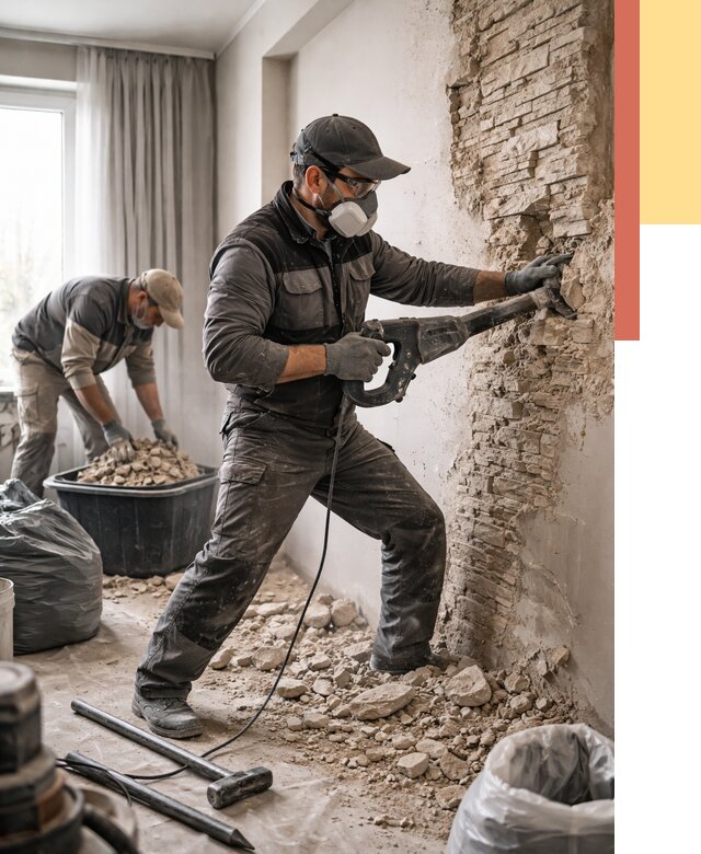 Демонтаж декоративного камня в Чехове от 1474 руб/м² — быстро и недорого | ОТДЕЛОЧНИК-Чхв