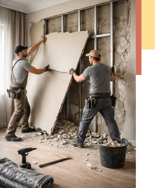 Демонтаж гипсокартона со стен в Чехове от 356 руб. — услуги демонтажа | ОТДЕЛОЧНИК-Чхв