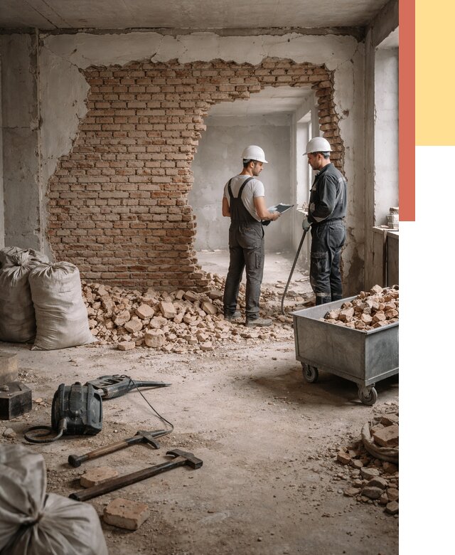 Демонтаж кирпичных стен в Чехове от 4270 руб. — быстро, недорого, под ключ | ОТДЕЛОЧНИК-Чхв