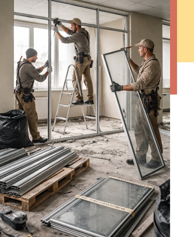 Демонтаж алюминиевых перегородок в Чехове от 4270 руб. — быстро и недорого | ОТДЕЛОЧНИК-Чхв