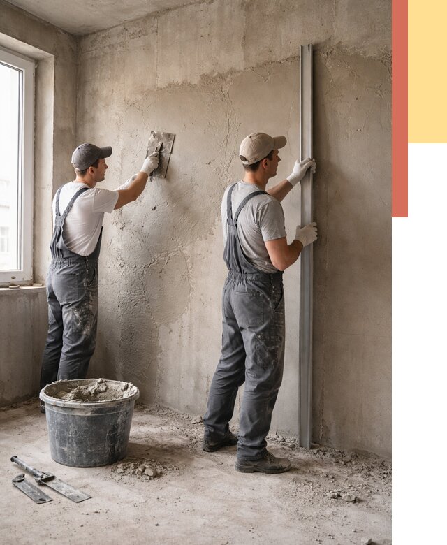 Штукатурка бетонных стен в Чехове от 4575 руб/м² — качественно и быстро | ОТДЕЛОЧНИК-Чхв