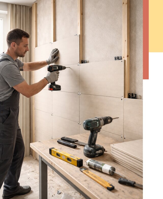 Монтаж МДФ панелей на стены в Чехове от 1271 руб. под ключ | ОТДЕЛОЧНИК-Чхв