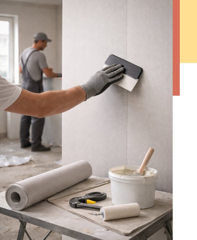 Поклейка обоев под покраску в Чехове от 3558 руб. за м2 | ОТДЕЛОЧНИК-Чхв