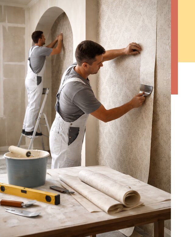 Поклейка обоев на сложные стены в Чехове от 2847 руб. под ключ | ОТДЕЛОЧНИК-Чхв