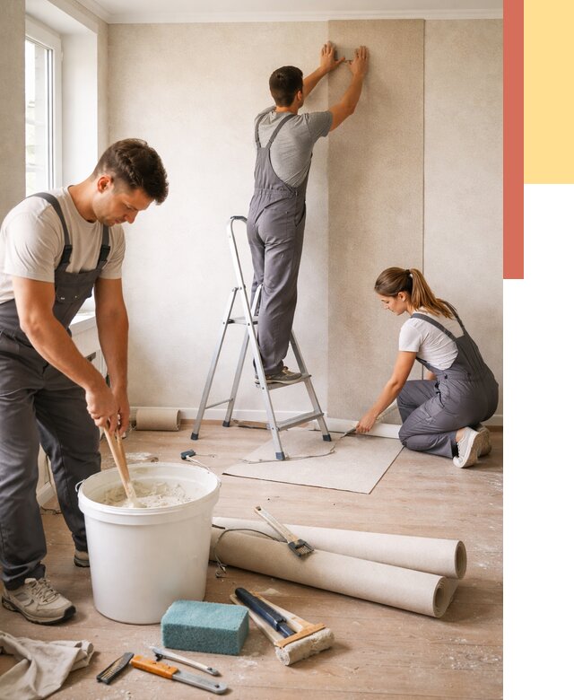 Оклейка стен обоями в Чехове от 3558 руб/м2 — быстро и недорого | ОТДЕЛОЧНИК-Чхв