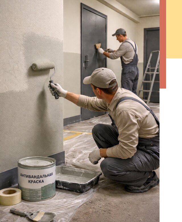 Покраска стен антивандальной краской в Чехове от 4575 руб./м² под ключ | ОТДЕЛОЧНИК-Чхв