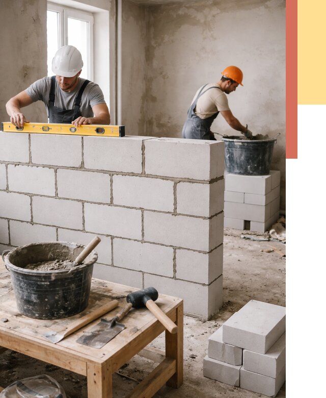 Кладка перегородок из газобетона в Чехове от 3253 руб. под ключ | ОТДЕЛОЧНИК-Чхв