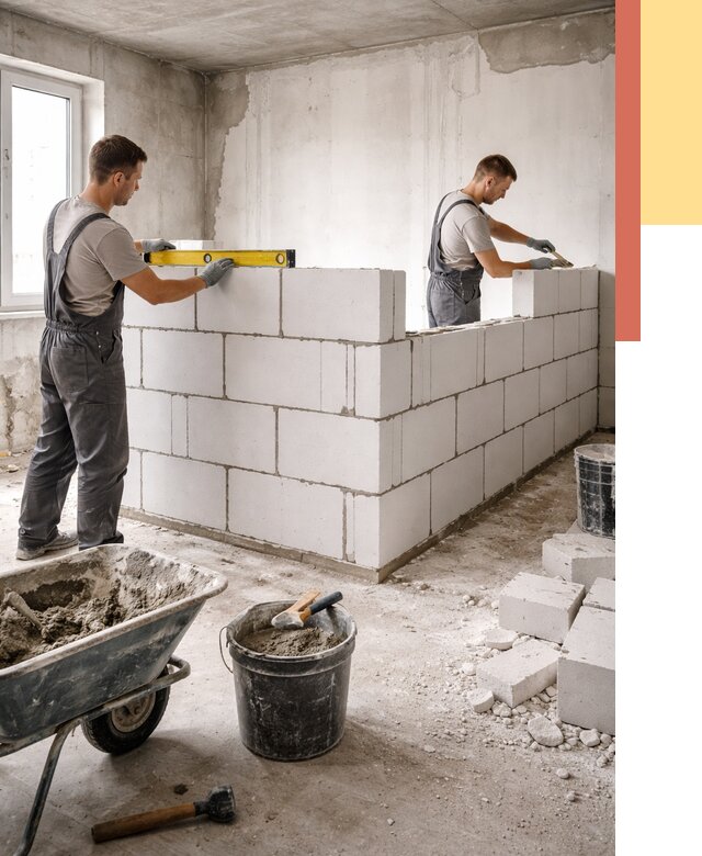 Кладка перегородок из ПГП в Чехове от 2542 руб./м2 — монтаж и возведение под ключ | ОТДЕЛОЧНИК-Чхв