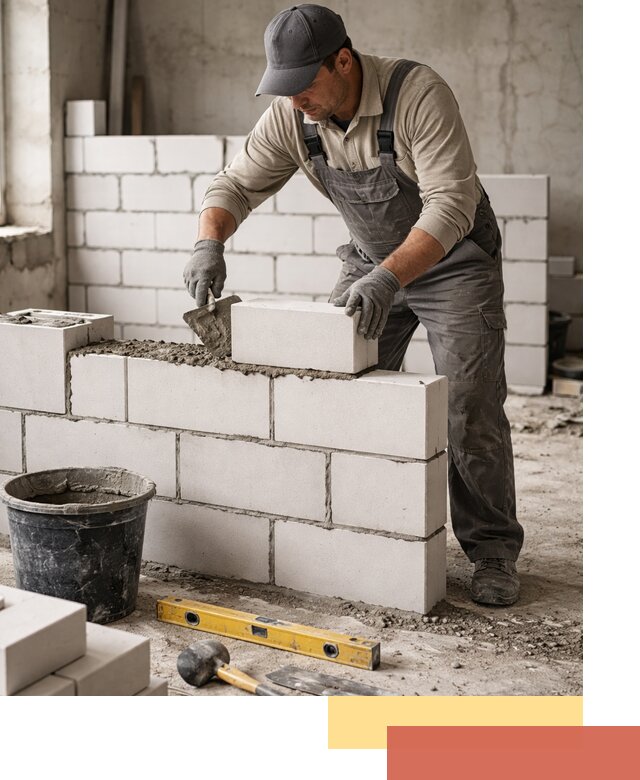 Кладка перегородок из силикатного блока в Чехове