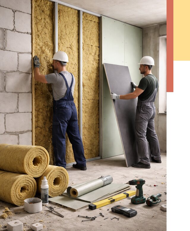 Шумоизоляция перегородок из блоков в Чехове от 1881 руб./м² — быстро и недорого | ОТДЕЛОЧНИК-Чхв