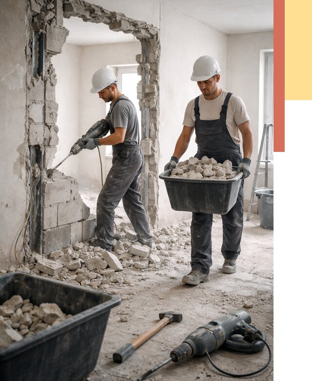 Демонтаж блоковых перегородок в Чехове от 3813 руб. — быстро и недорого | ОТДЕЛОЧНИК-Чхв