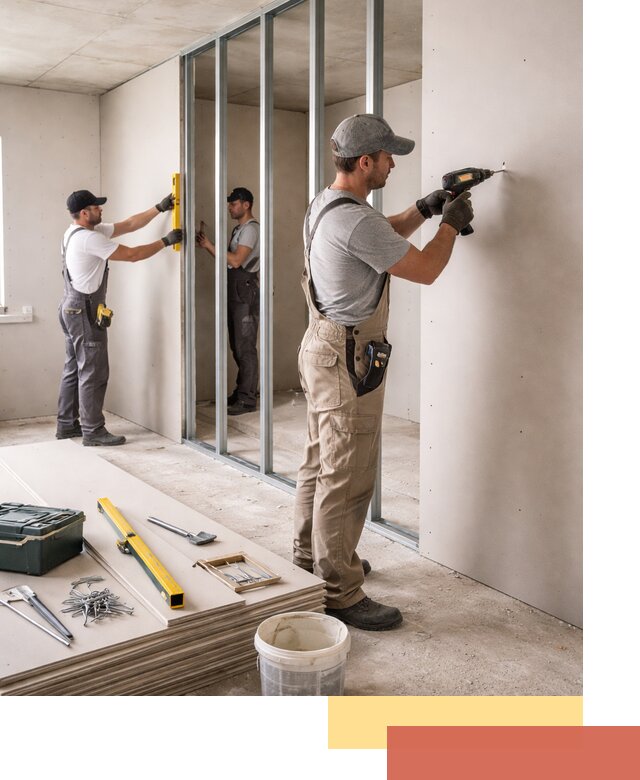 Однослойная перегородка из гипсокартона в Чехове под ключ, монтаж и отделка