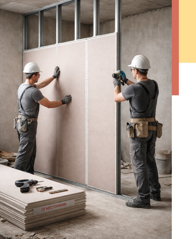 Перегородка из огнестойкого гипсокартона в Чехове от 1881 руб. под ключ | ОТДЕЛОЧНИК-Чхв