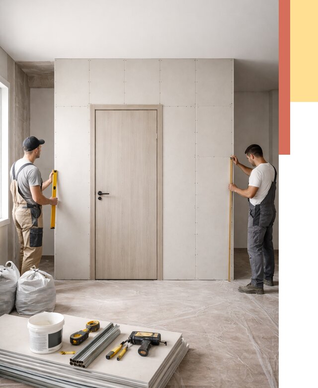 Перегородка из гипсокартона с дверью в Чехове от 4575 руб. под ключ | ОТДЕЛОЧНИК-Чхв