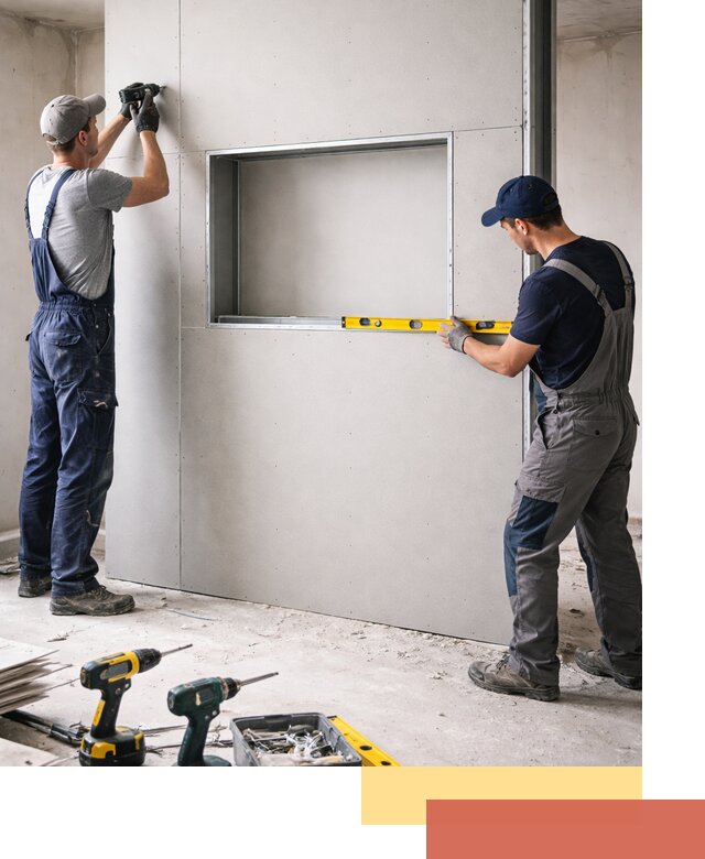 Перегородка из гипсокартона с нишей под декор в Чехове