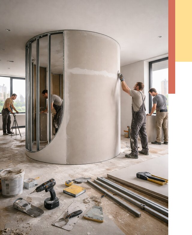 Радиусная перегородка из гипсокартона в Чехове от 2948 руб. под ключ | ОТДЕЛОЧНИК-Чхв