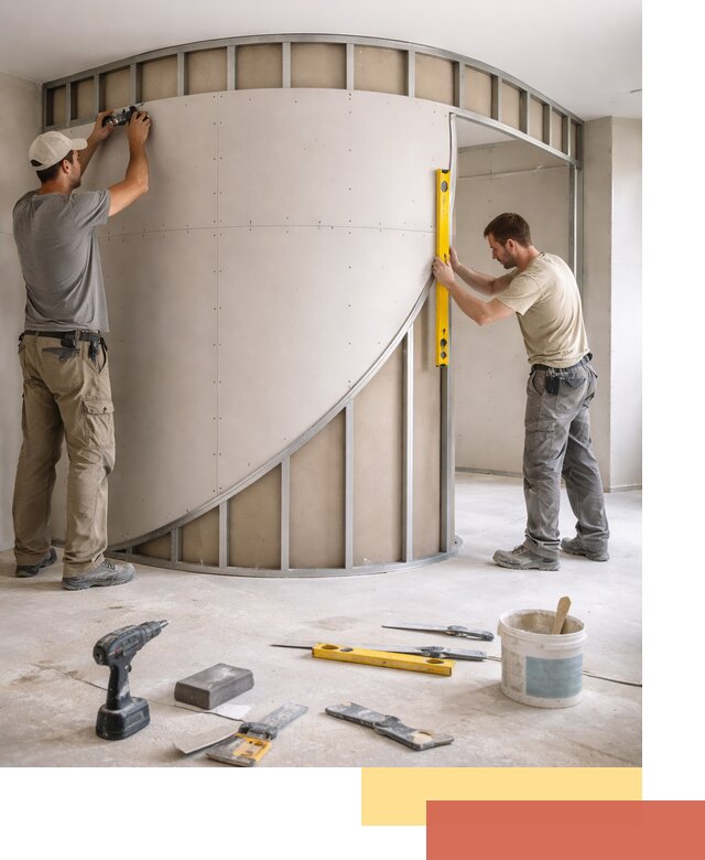 Радиусная перегородка из гипсокартона в Чехове под ключ