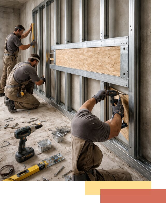 Усиленная перегородка для крепления тяжёлых конструкций в Чехове