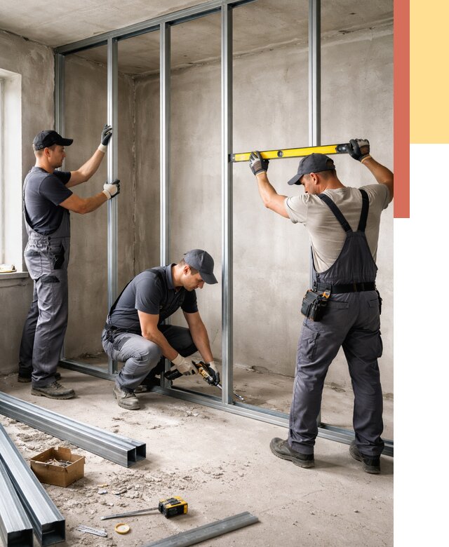 Монтаж каркаса перегородки из профиля в Чехове от 763 руб. | ОТДЕЛОЧНИК-Чхв