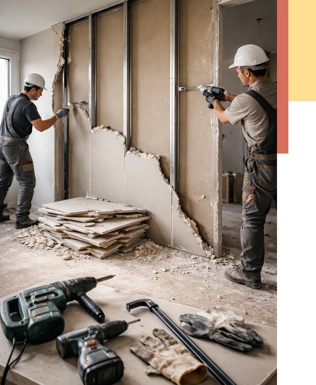 Демонтаж перегородки из гипсокартона в Чехове от 1220 руб. быстро и недорого | ОТДЕЛОЧНИК-Чхв