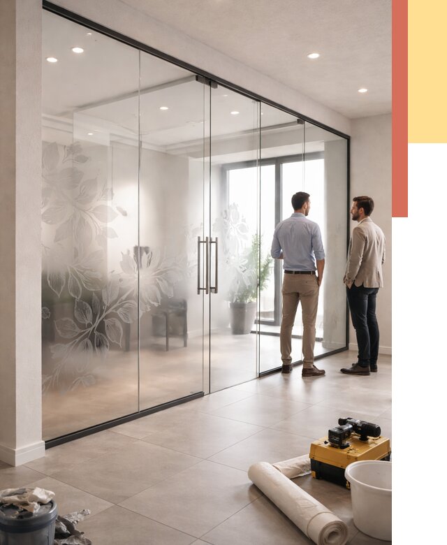 Стеклянные перегородки с рисунком в Чехове от 12709 руб. монтаж и нанесение | ОТДЕЛОЧНИК-Чхв