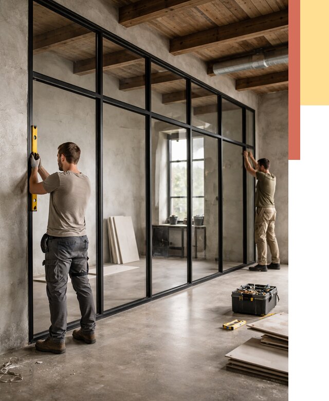 Стеклянные перегородки лофт в Чехове от 10675 руб. под ключ | ОТДЕЛОЧНИК-Чхв