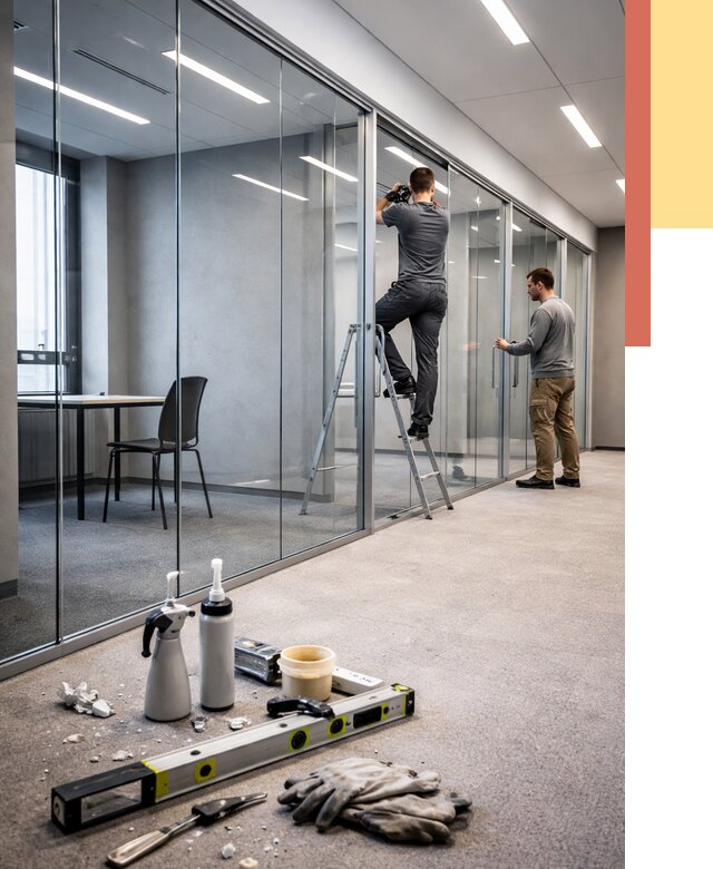 Стеклянные офисные перегородки в Чехове от 8642 руб. — монтаж и установка | ОТДЕЛОЧНИК-Чхв