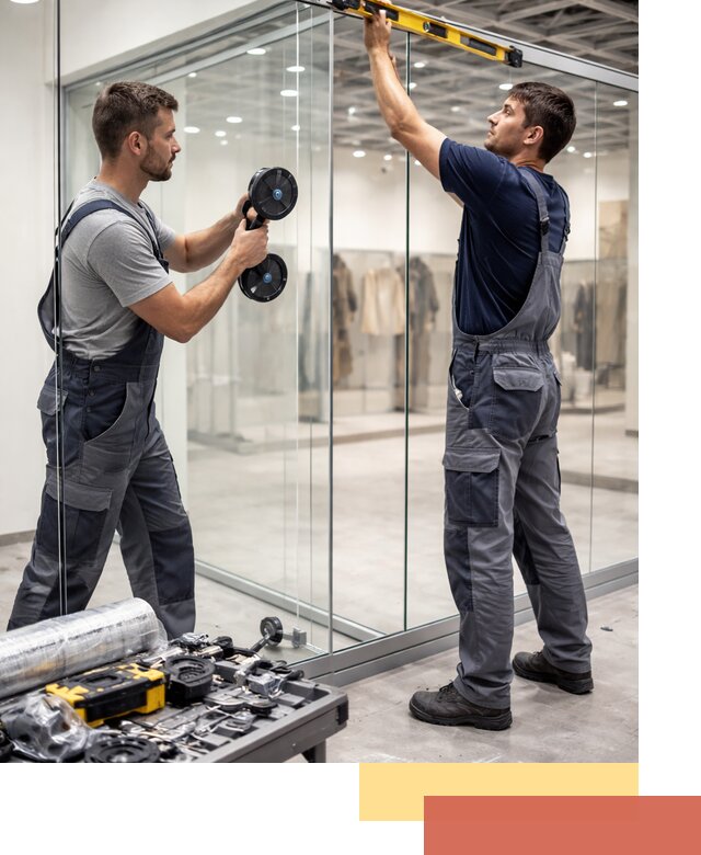 Стеклянные перегородки для магазинов в Чехове — монтаж и установка