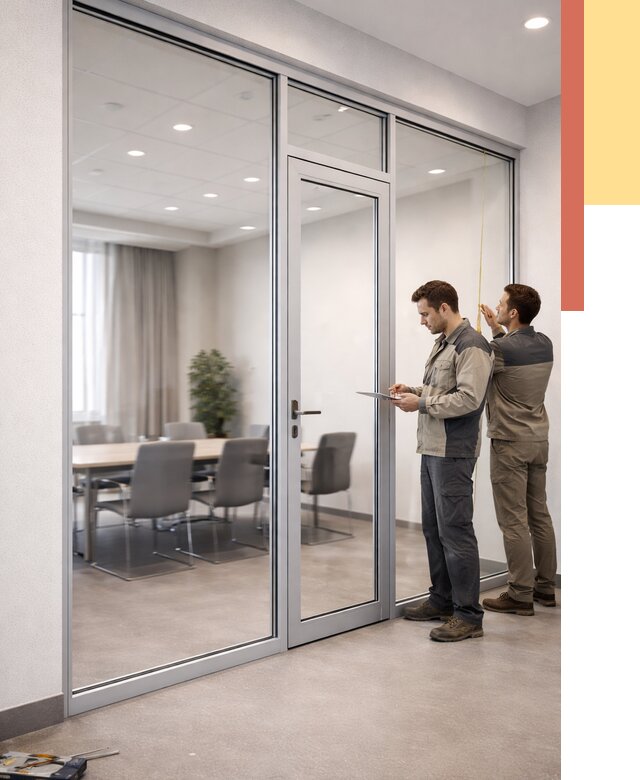 Установка и монтаж алюминиевых перегородок со стеклом в Чехове от 8337 руб. | ОТДЕЛОЧНИК-Чхв