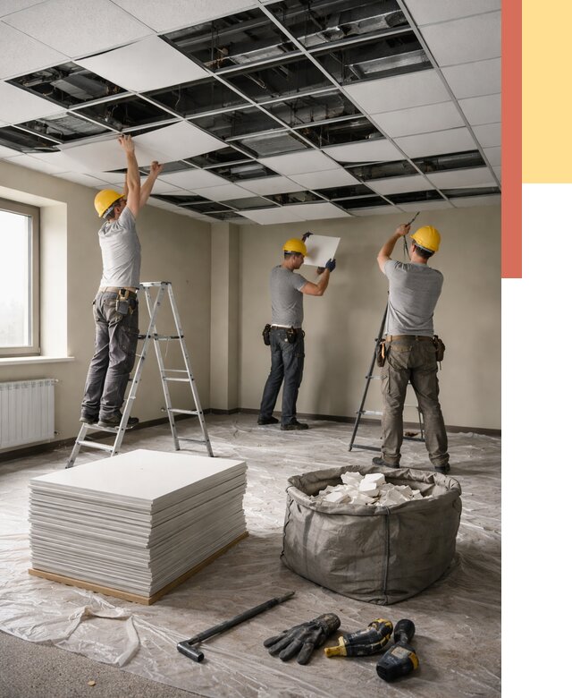 Демонтаж потолка Армстронг в Чехове от 4575 руб. быстро и недорого | ОТДЕЛОЧНИК-Чхв