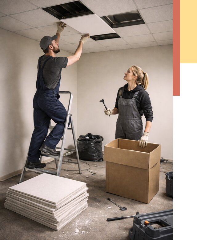 Демонтаж потолочной плитки в Чехове от 4575 руб. быстро и недорого | ОТДЕЛОЧНИК-Чхв