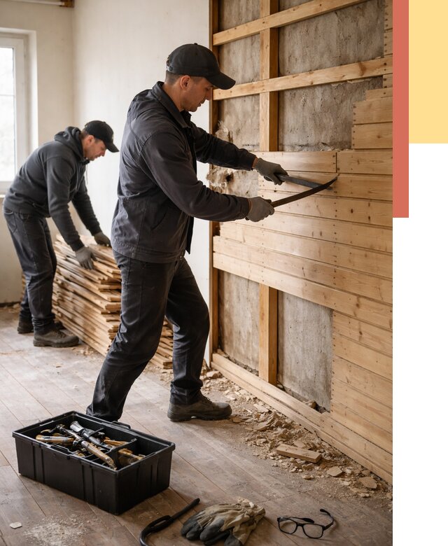 Демонтаж вагонки в Чехове от 3863 руб/м2 — быстро и недорого | ОТДЕЛОЧНИК-Чхв