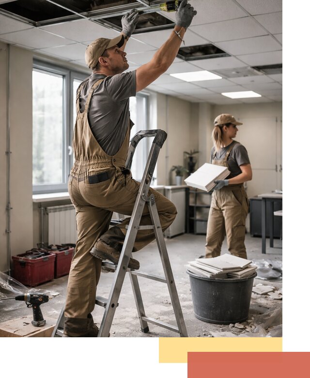 Ремонт потолка Армстронг и замена плит в Чехове