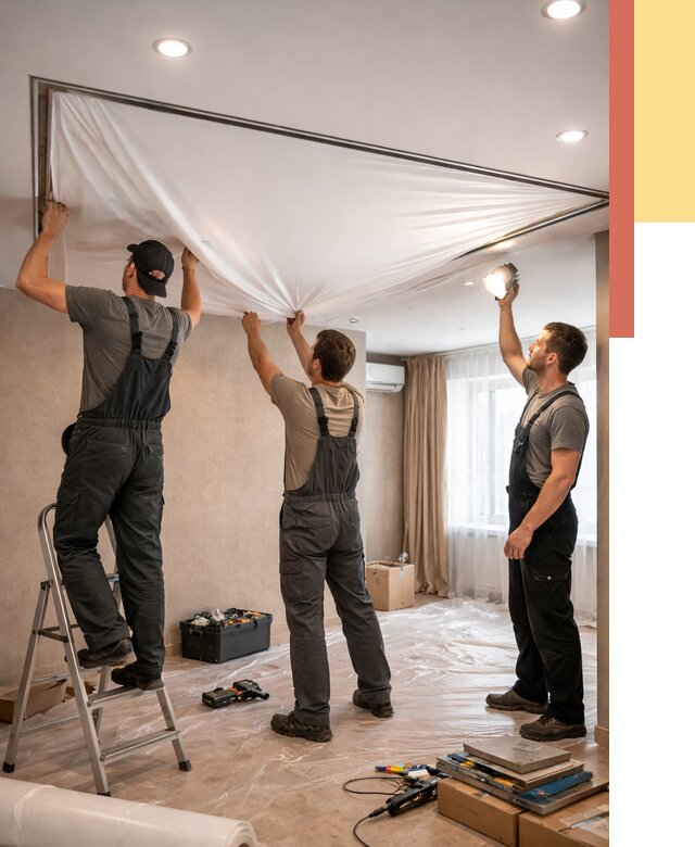 Монтаж ПВХ натяжного потолка в Чехове от 3558 руб. под ключ | ОТДЕЛОЧНИК-Чхв