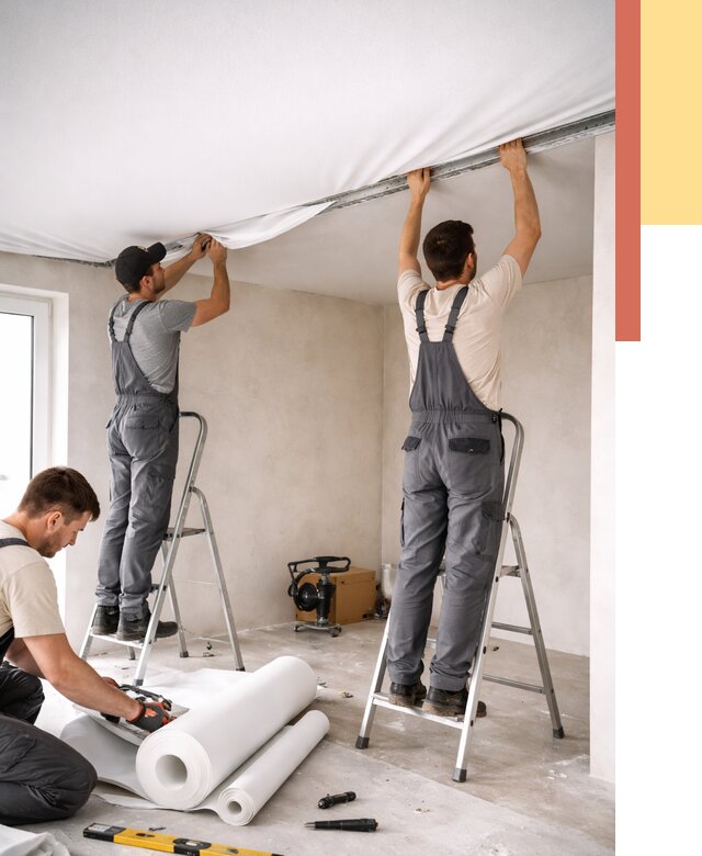 Монтаж тканевого натяжного потолка в Чехове от 3558 руб. под ключ | ОТДЕЛОЧНИК-Чхв