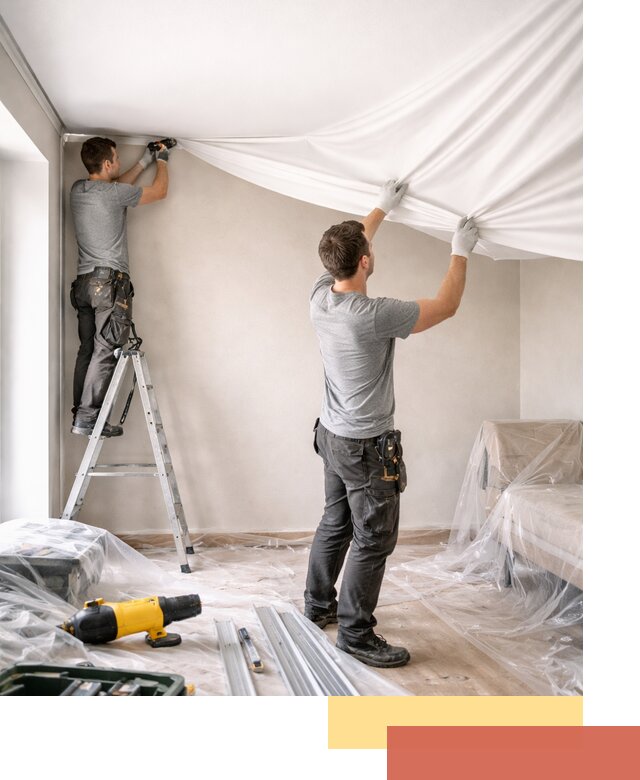 Монтаж тканевого натяжного потолка в Чехове недорого и быстро