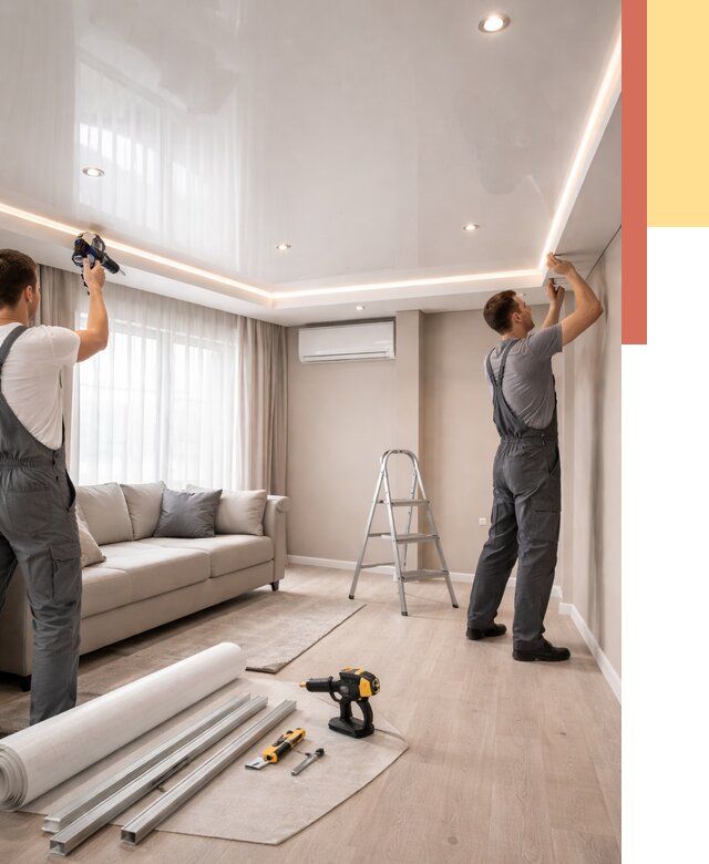 Монтаж глянцевого натяжного потолка в Чехове от 763 руб. под ключ | ОТДЕЛОЧНИК-Чхв