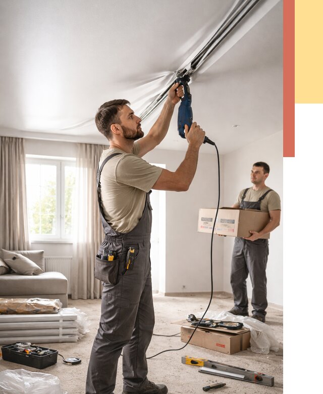 Монтаж сатинового натяжного потолка в Чехове от 3558 руб. | Быстро, недорого — ОТДЕЛОЧНИК-Чхв