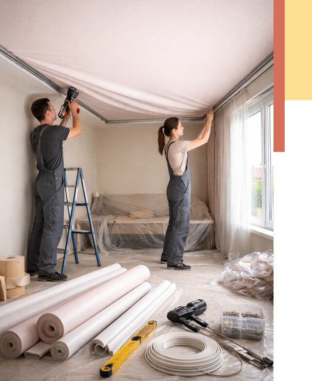 Монтаж цветного натяжного потолка в Чехове от 4270 руб/м² — быстро и недорого | ОТДЕЛОЧНИК-Чхв