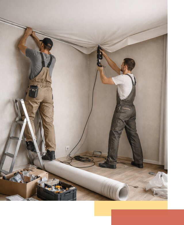 Монтаж цветного натяжного потолка в Чехове за один день