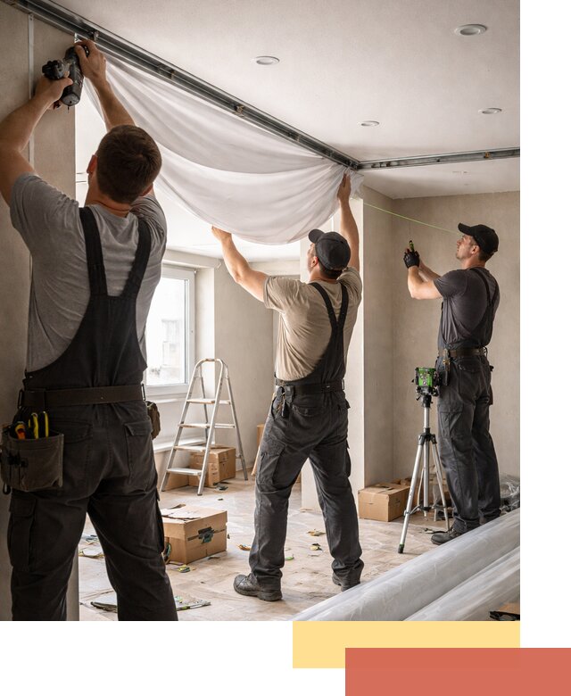 Монтаж парящего натяжного потолка под ключ в Чехове