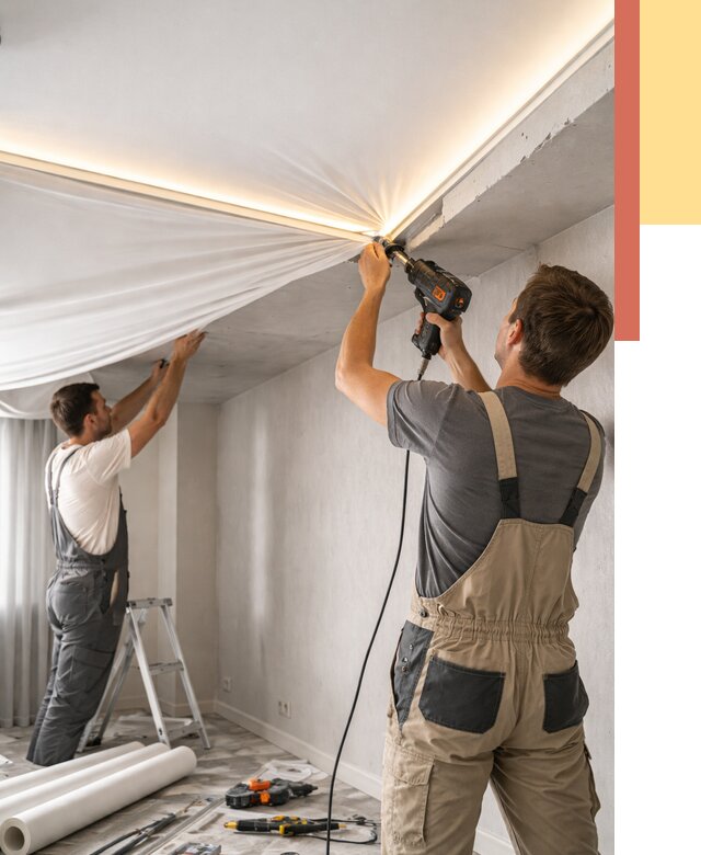 Монтаж натяжного потолка с подсветкой в Чехове от 966 руб. | ОТДЕЛОЧНИК-Чхв