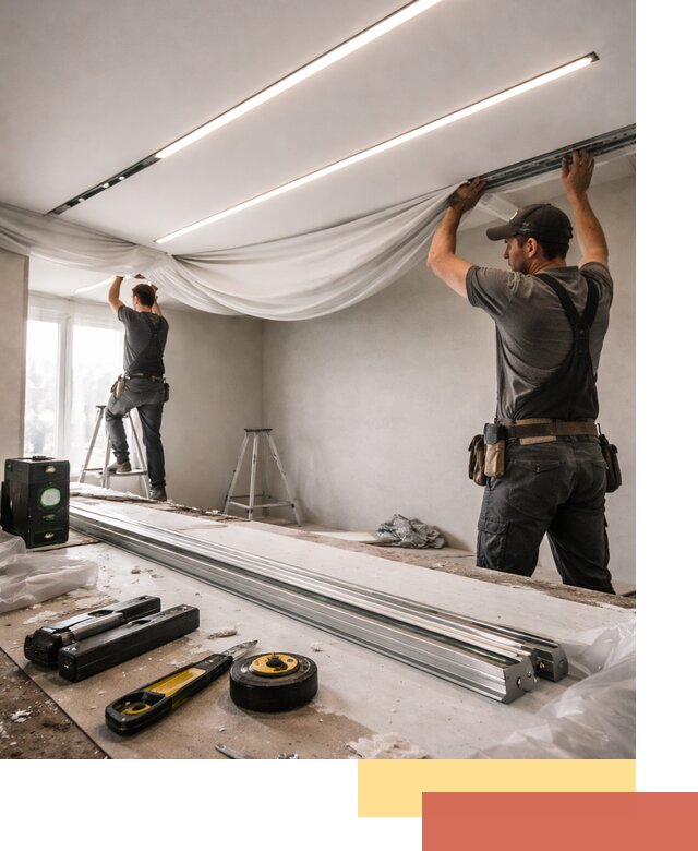 Монтаж натяжных потолков со световыми линиями в Чехове