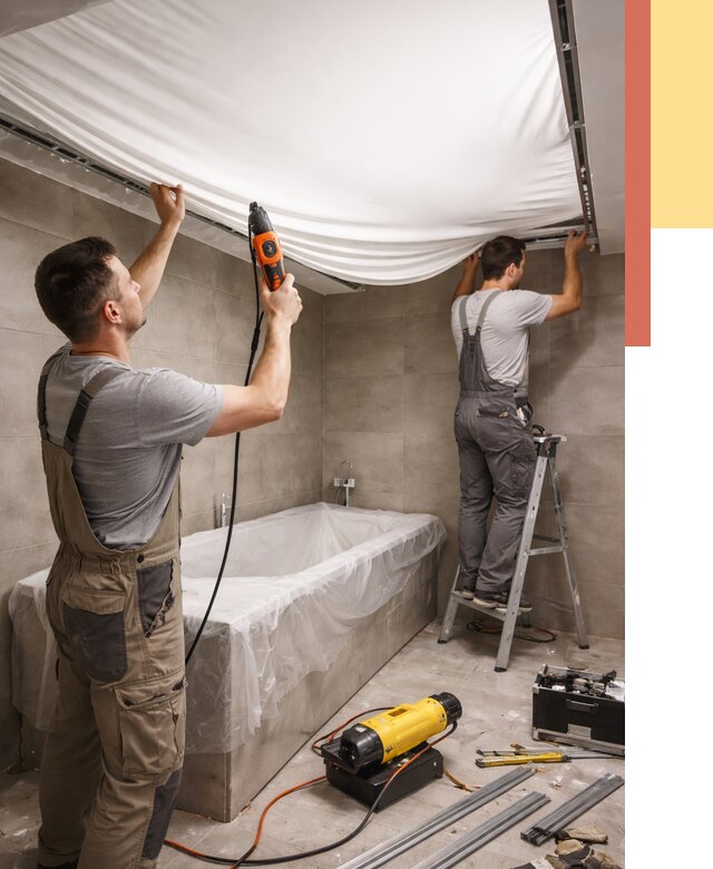 Монтаж натяжного потолка в ванной в Чехове от 1220 руб. под ключ | ОТДЕЛОЧНИК-Чхв