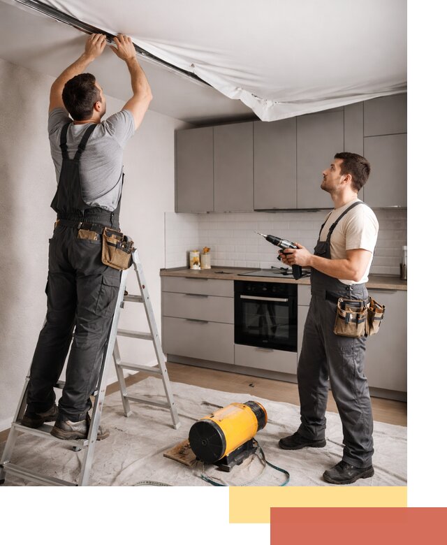 Монтаж натяжного потолка на кухне в Чехове