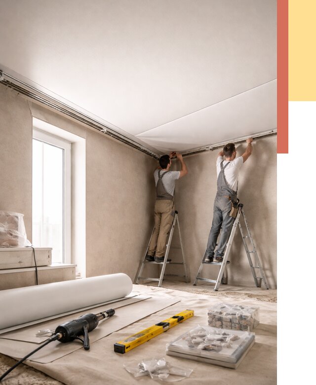 Монтаж натяжного потолка в спальне в Чехове от 3863 руб. под ключ | ОТДЕЛОЧНИК-Чхв