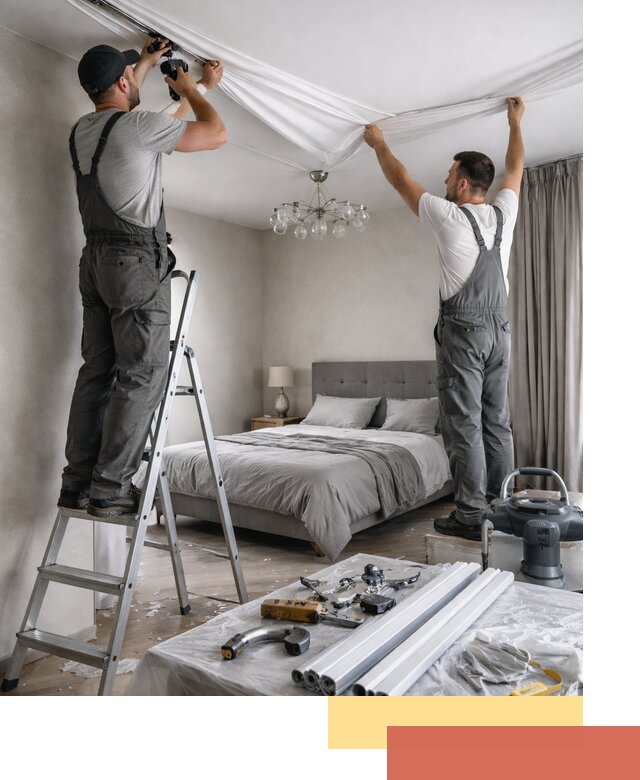 Монтаж натяжного потолка в спальне в Чехове