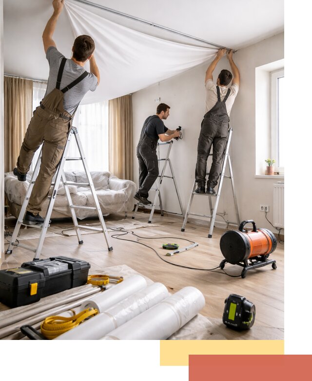 Монтаж натяжного потолка в гостиной в Чехове