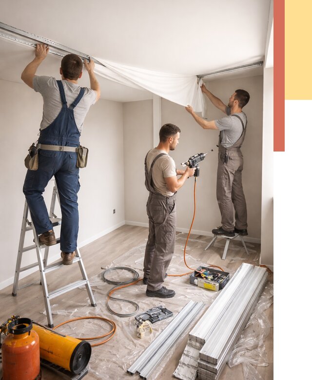 Монтаж натяжного потолка в студии в Чехове от 5592 руб. — быстро и недорого | ОТДЕЛОЧНИК-Чхв